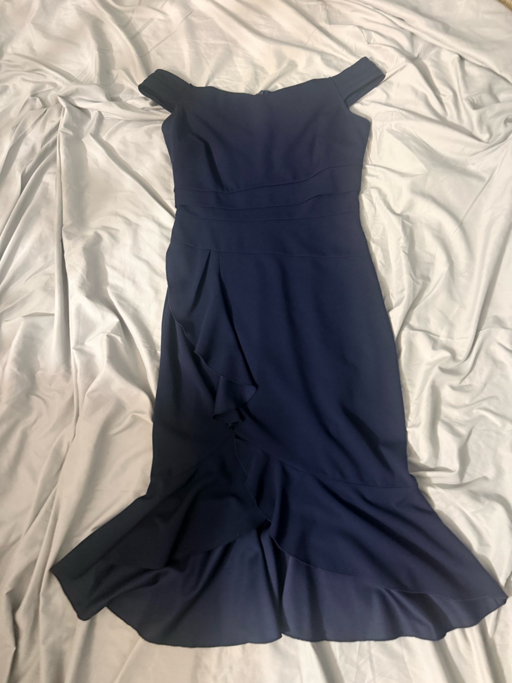 Knitee Navy Blue Off-the-Shoulder Mermaid Cocktail Dress
